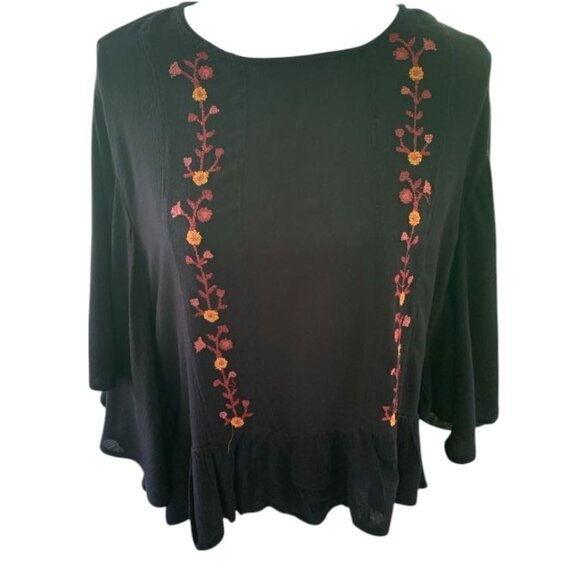 Women's Blue Rain Rayon Top - Black Embroidered with Batwing Sleeves - Picture 5 of 5